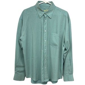 Bugatchi Uomo Shirt L Aquamarine with Gold and Black Grid pattern
